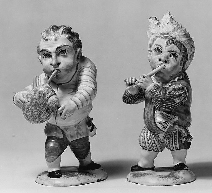 Dwarf musician (one of a pair), Faience (tin-glazed earthenware), French, Niderviller 