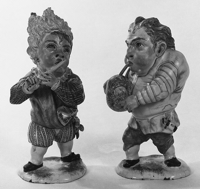Dwarf musician (one of a pair), Faience (tin-glazed earthenware), French, Niderviller