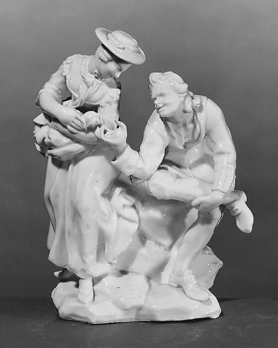 Couple with dog, Capodimonte Porcelain Manufactory (Italian, 1740/43–1759), Soft-paste porcelain, Italian, Naples 