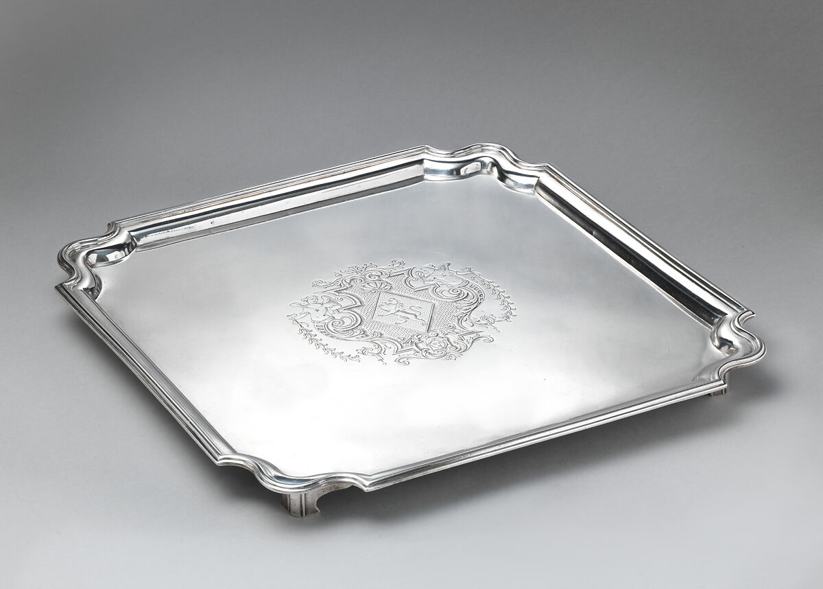 Square salver, David Willaume II (British, 1693–1761), Silver, British, London 