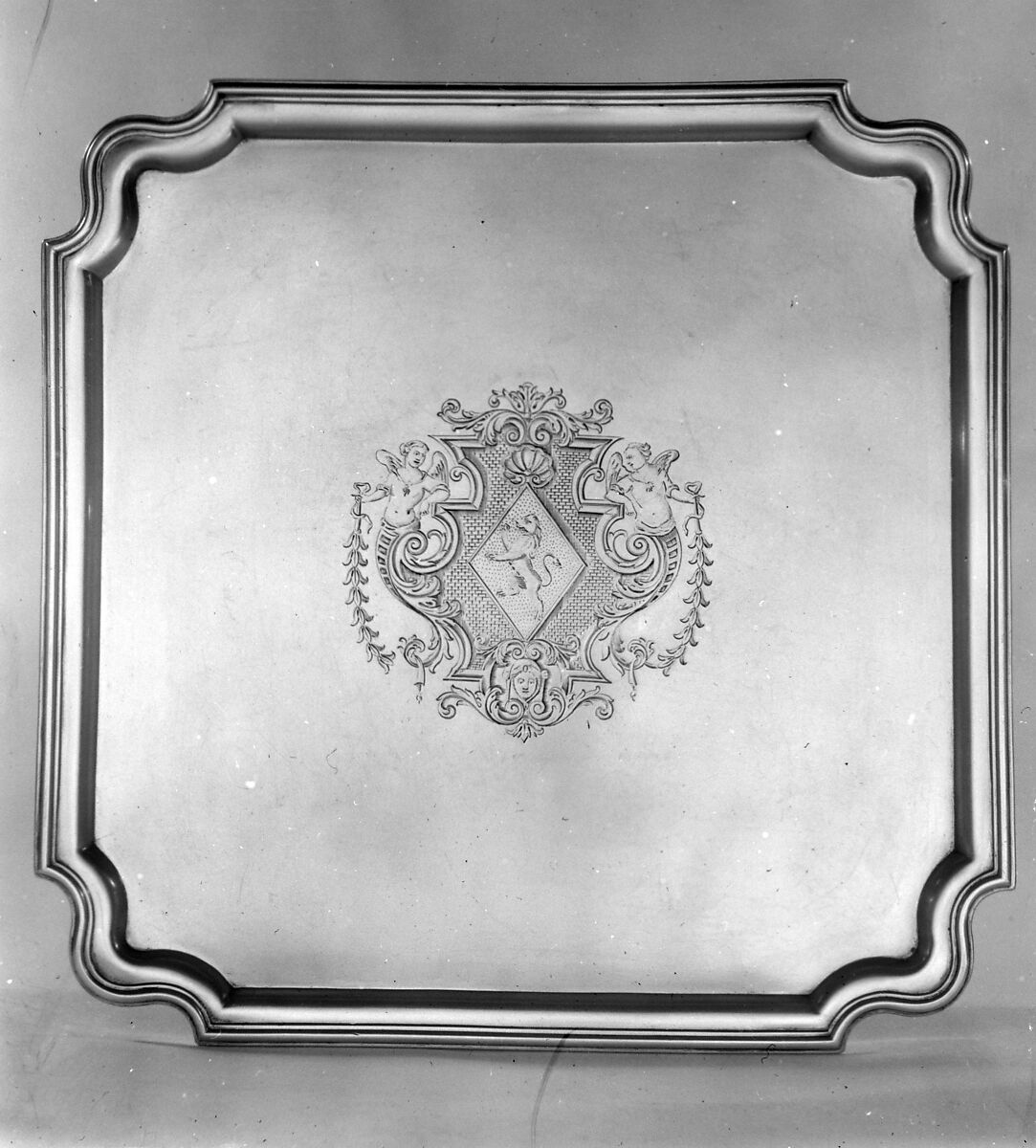 Square salver, David Willaume II (British, 1693–1761), Silver, British, London