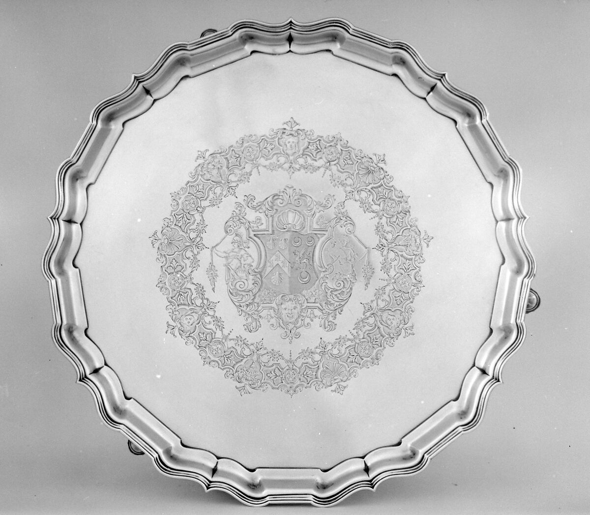 Salver, Augustin Courtauld (British, 1685–1751), Silver, British, London