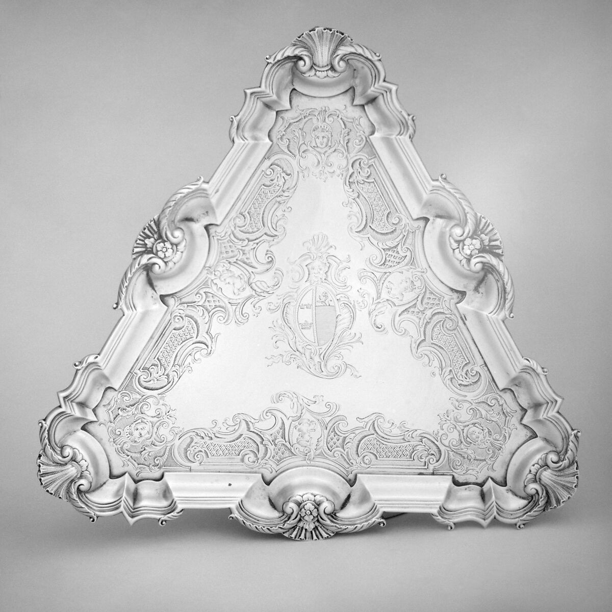 Salver for a teakettle, Augustin Courtauld (British, 1685–1751), Silver, British, London 