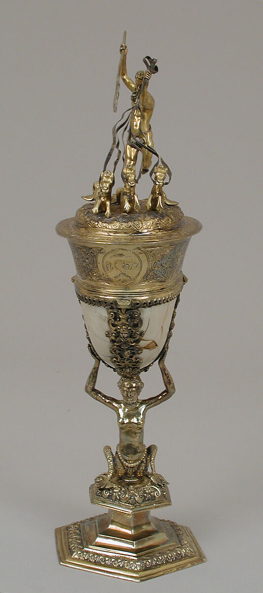 Nautilus cup, Friedrich Hillebrand (German, 1580–1608), Silver gilt, shell, German, Nuremberg