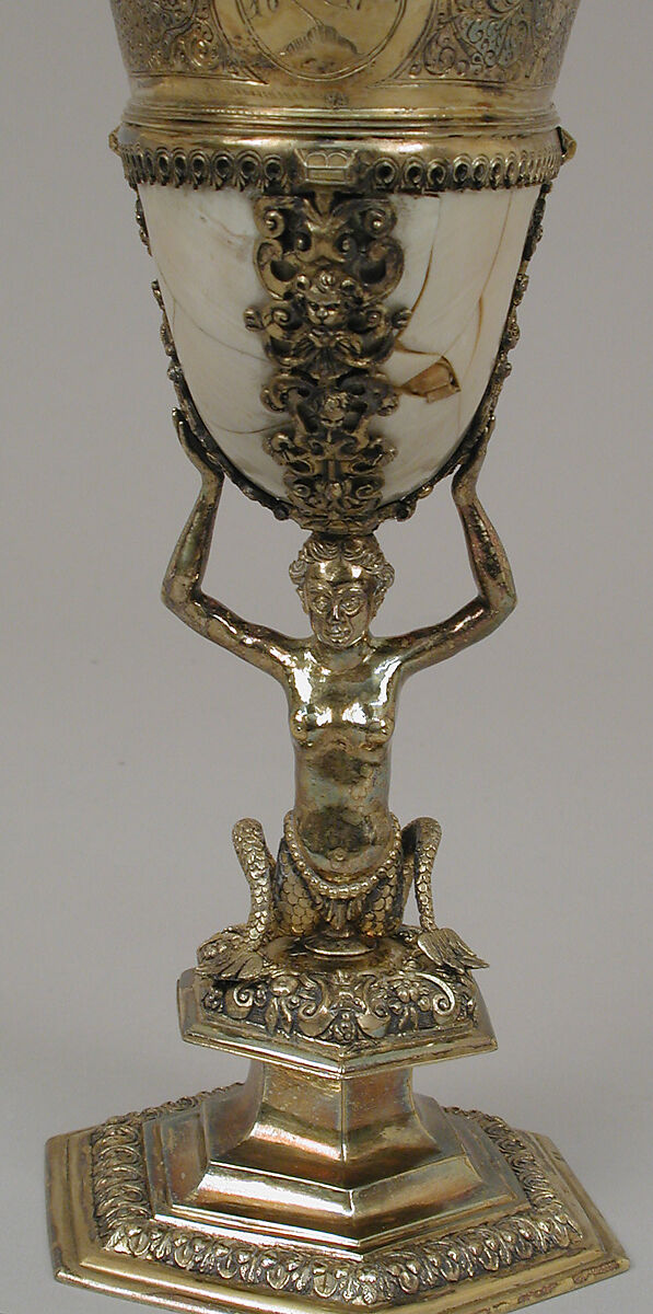 Nautilus cup, Friedrich Hillebrand (German, 1580–1608), Silver gilt, shell, German, Nuremberg