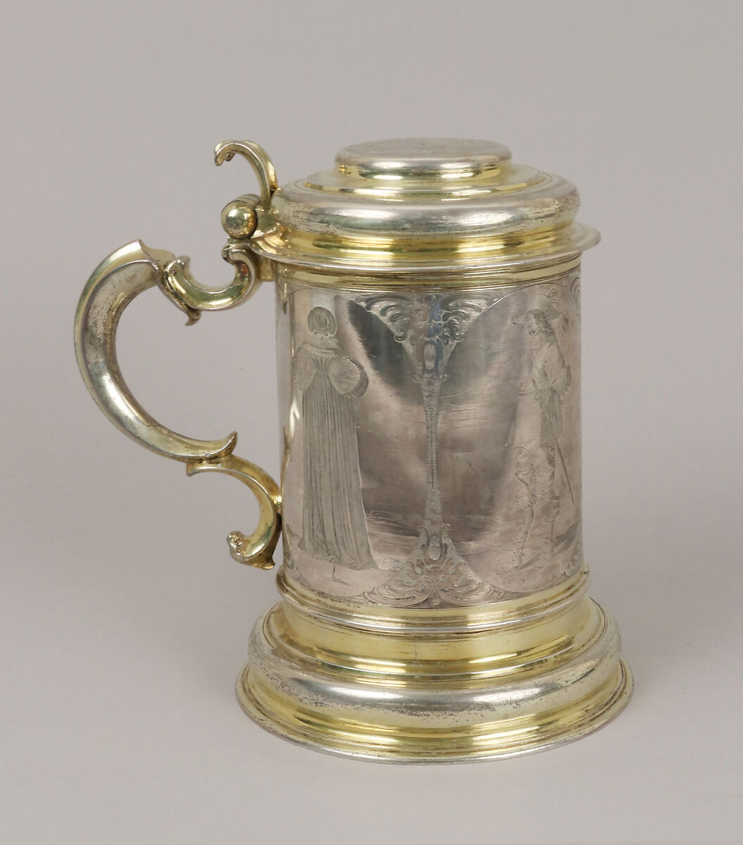 Tankard, Probably by Hermann Lambrecht (1670–1675), Silver, partly gilt, German, Hamburg 