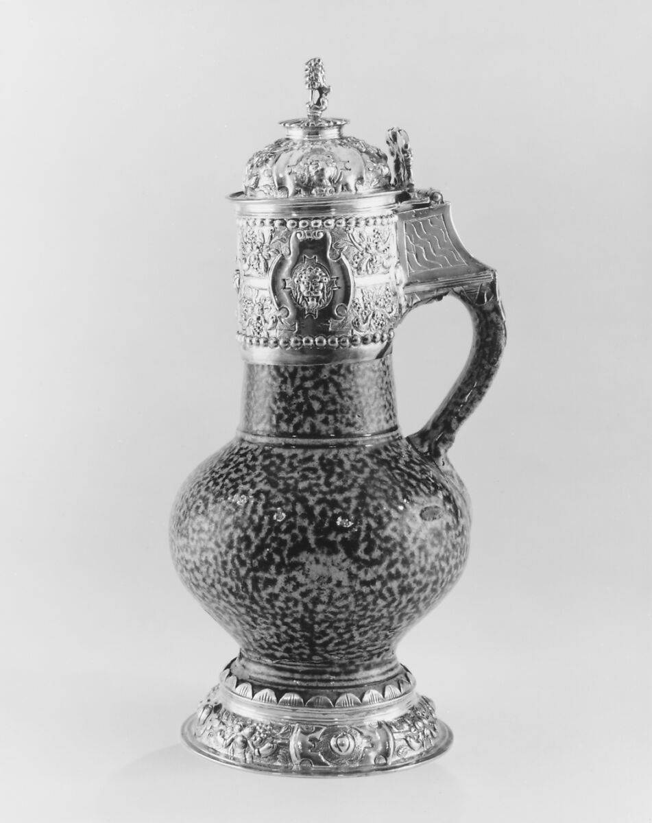 Jug, C. Eston, Stoneware, silver parcel-gilt, British, Exeter