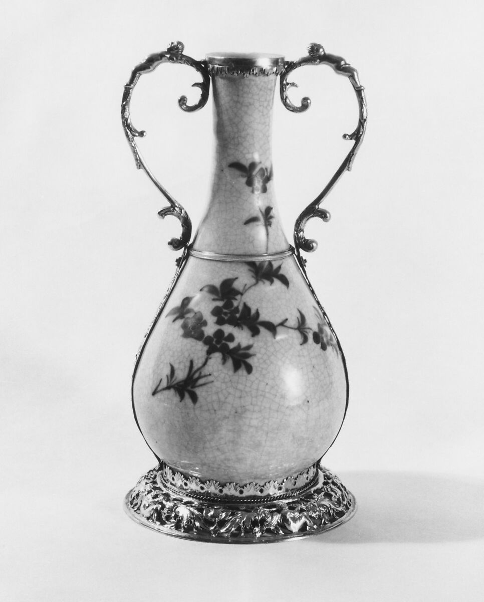 Vase, Silver gilt, pottery, British mount and Korean ceramic