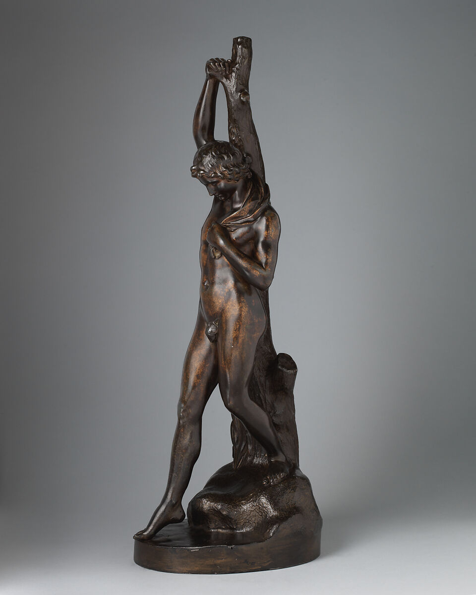 A Youth at a Stream, John Henry Foley (Irish, Dublin 1818–1874 London), Lead with golden brown lacquer patination, British