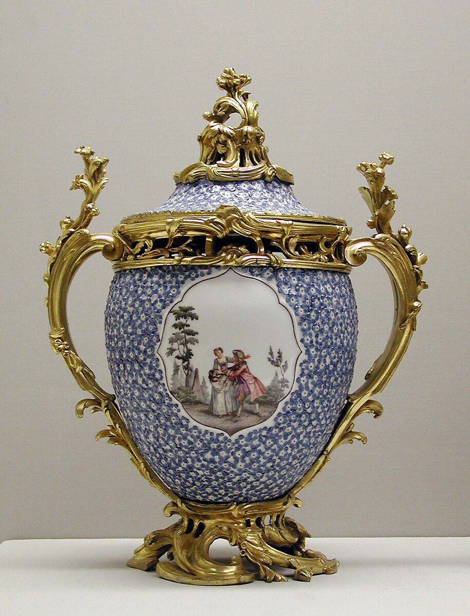 Vase with cover (one of a pair), Meissen Manufactory (German, 1710–present), Hard-paste porcelain, gilt-bronze mounts, German, Meissen with French mounts 