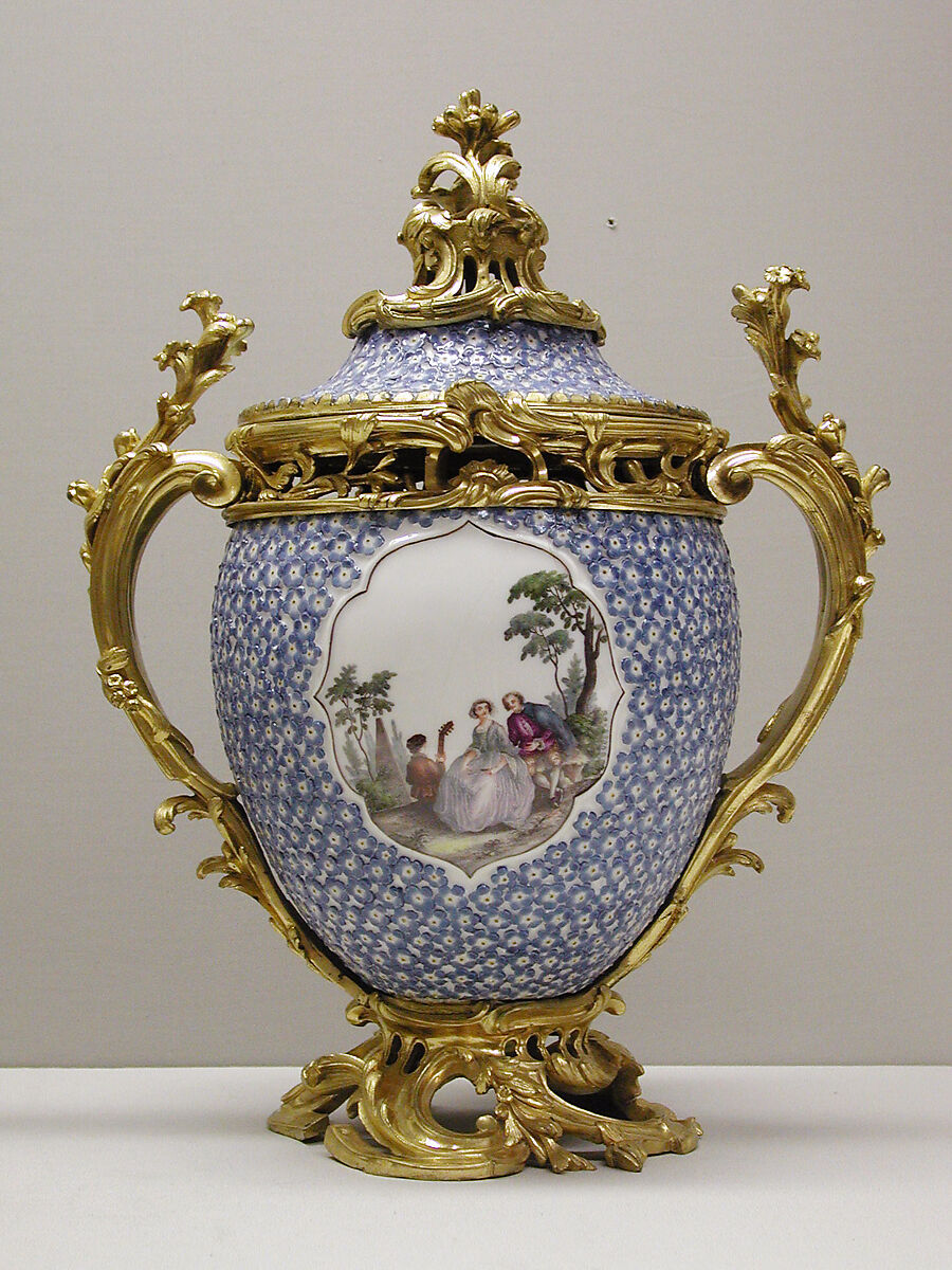 Vase with cover (one of a pair), Meissen Manufactory (German, 1710–present), Hard-paste porcelain, gilt-bronze mounts, German, Meissen with French mounts 