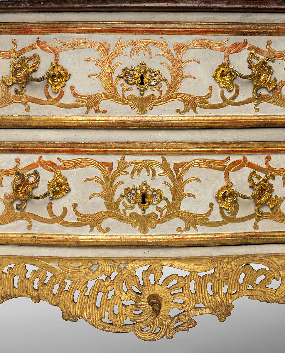 Commode, Carved, gilded and painted pinewood, gilt bronze, Southern German