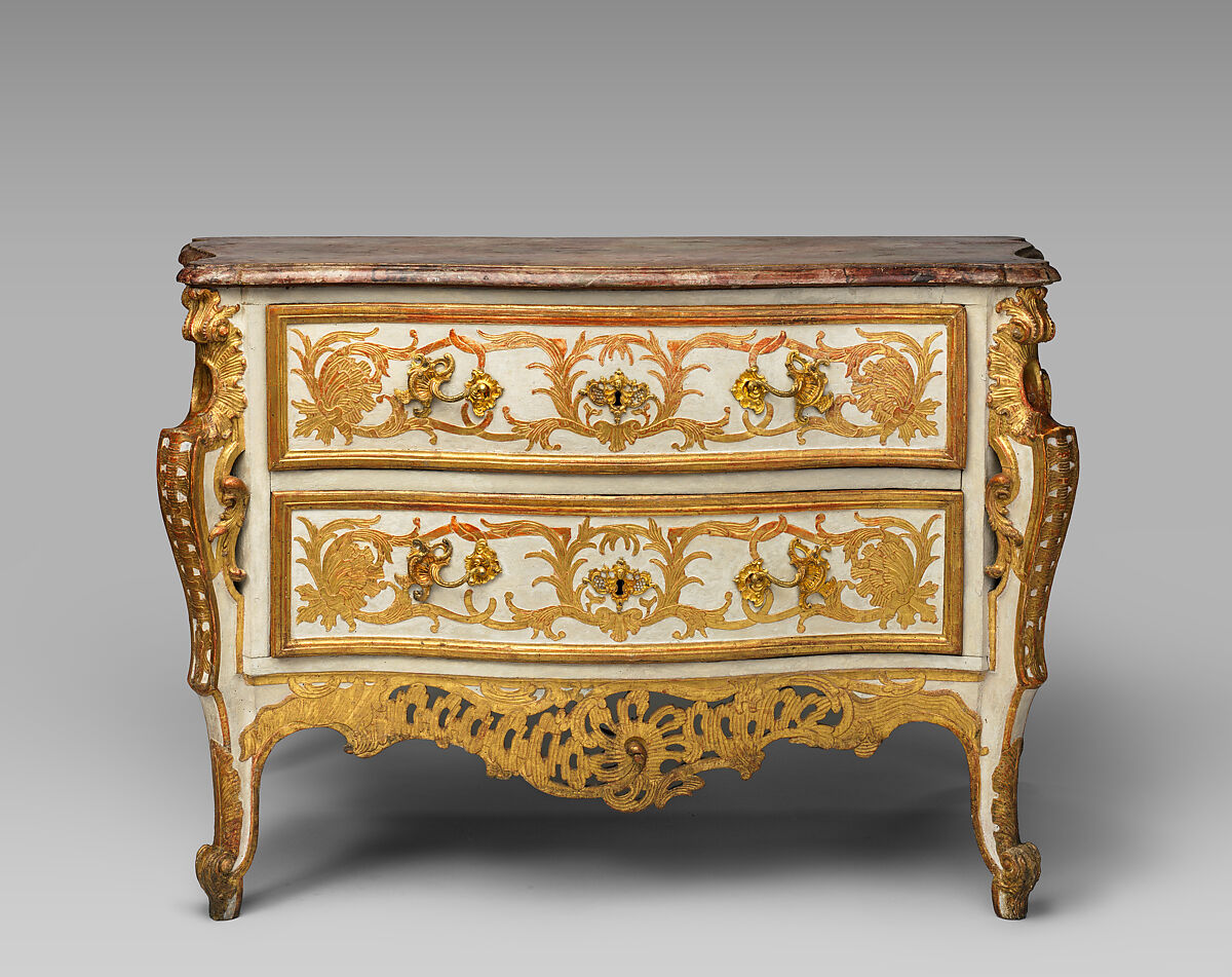 Commode, Carved, gilded and painted pinewood, gilt bronze, Southern German