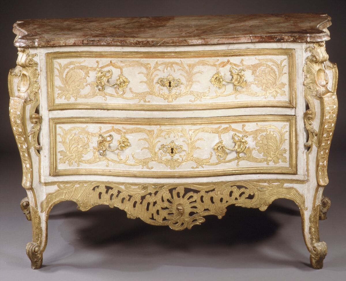 Commode, Carved, gilded and painted pinewood, gilt bronze, Southern German 