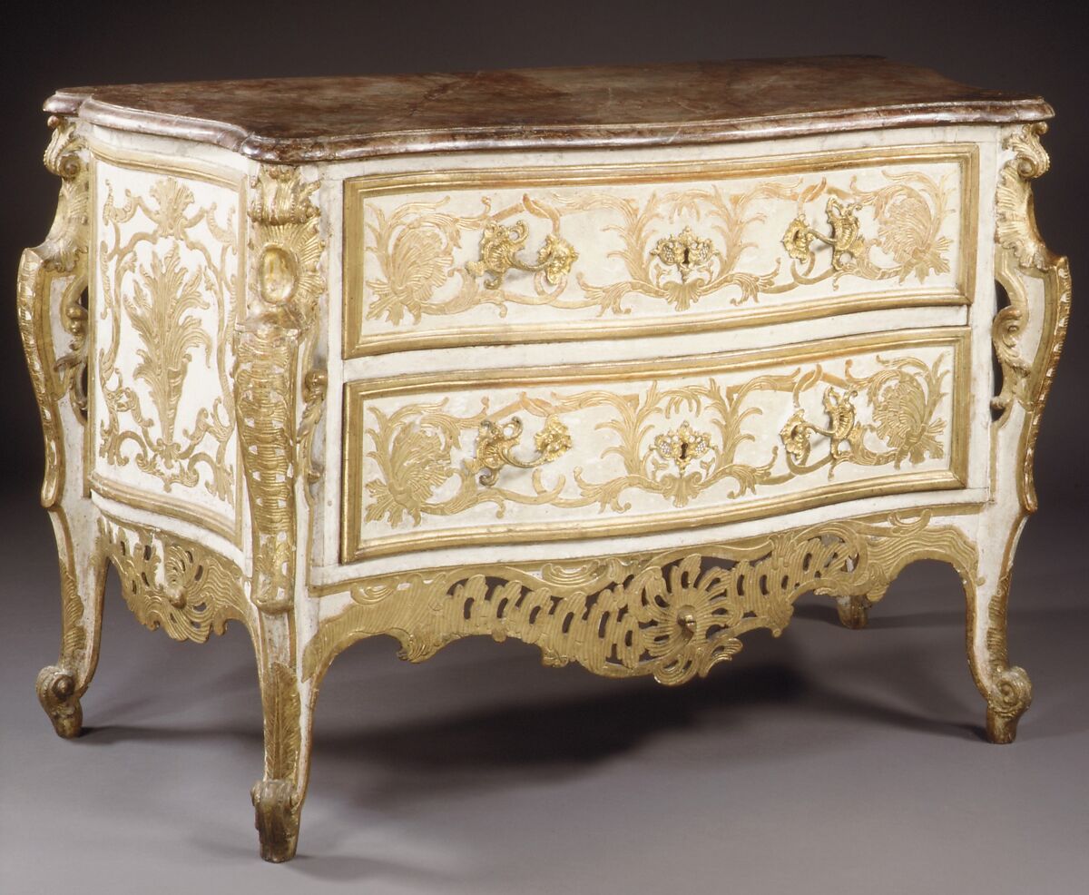 Commode, Carved, gilded and painted pinewood, gilt bronze, Southern German
