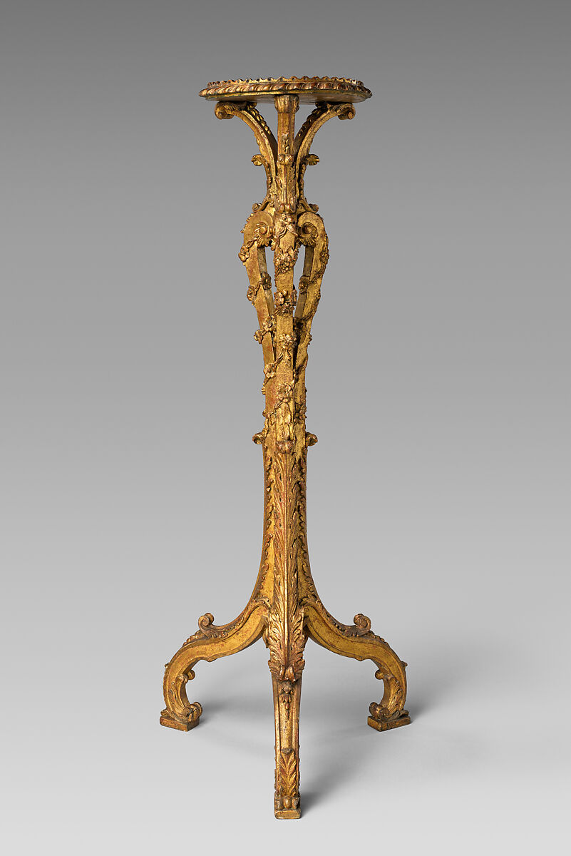 Pair of tripod candlestands (torchères), Design possibly inspired by François de Cuvilliés the Younger (German, 1731–1777)  , from his Livre d'Ornaments, published in Munich ca. 1745–46, Carved and gilded pine, German