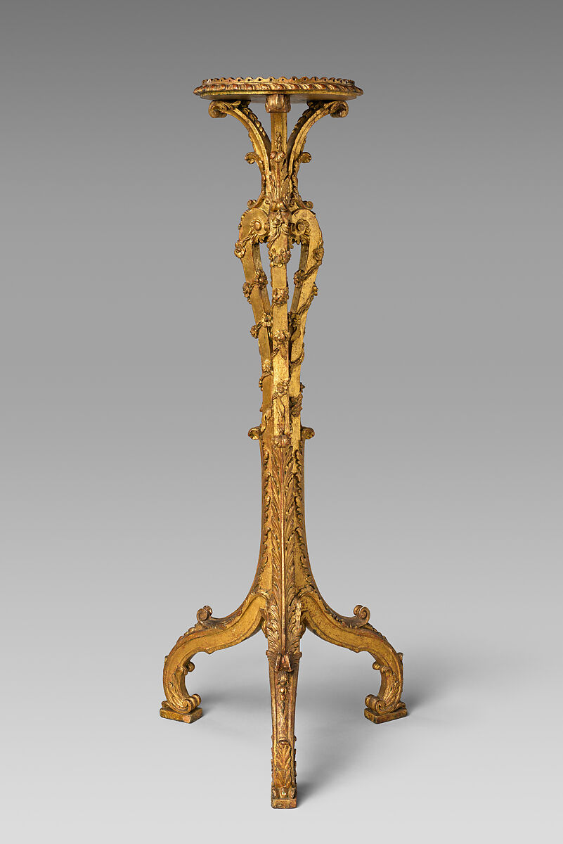 Pair of tripod candlestands (torchères), Design possibly inspired by François de Cuvilliés the Younger (German, 1731–1777)  , from his Livre d'Ornaments, published in Munich ca. 1745–46, Carved and gilded pine, German
