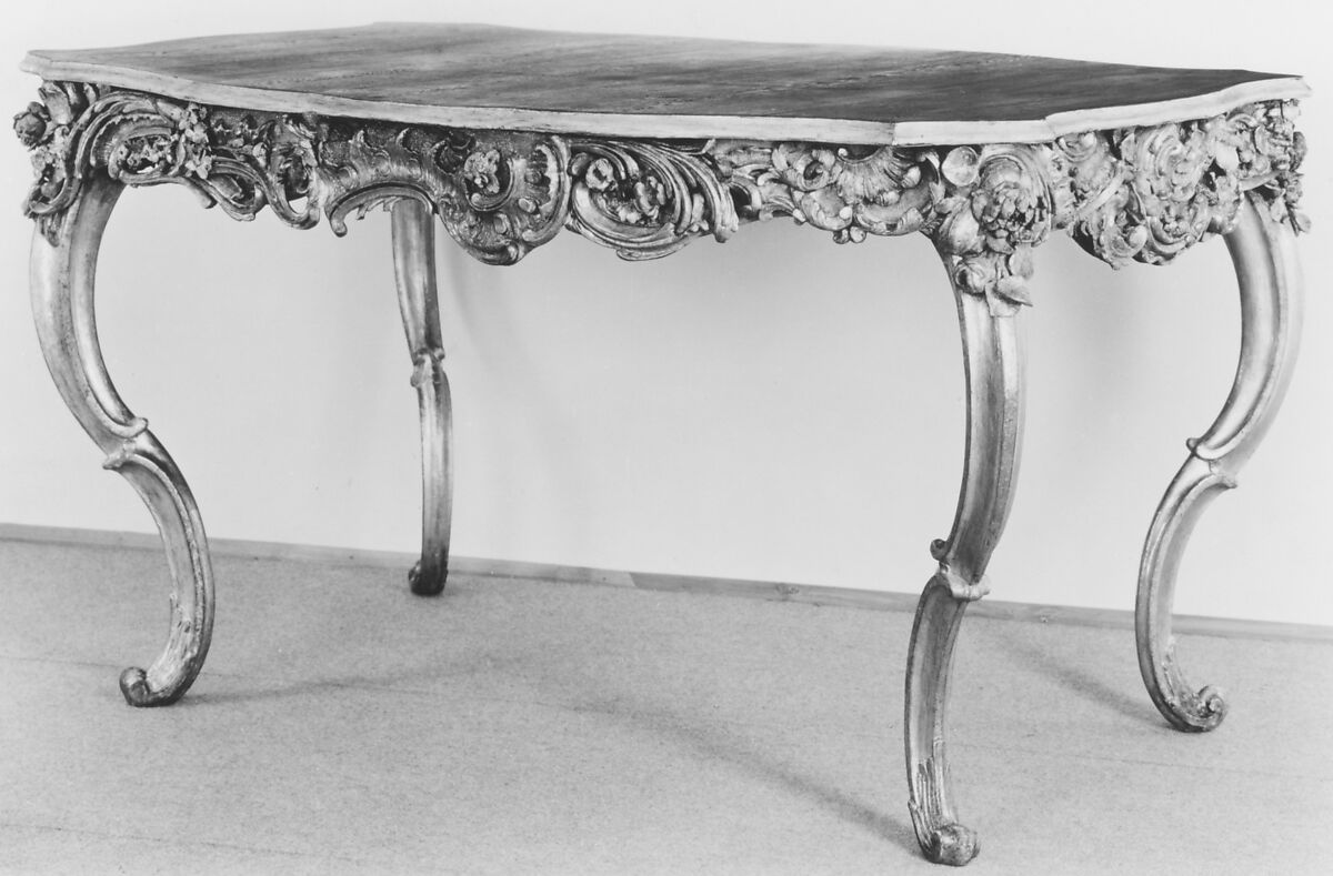 Center table (part of a set), Carved, painted and gilded wood, German, Würzburg 