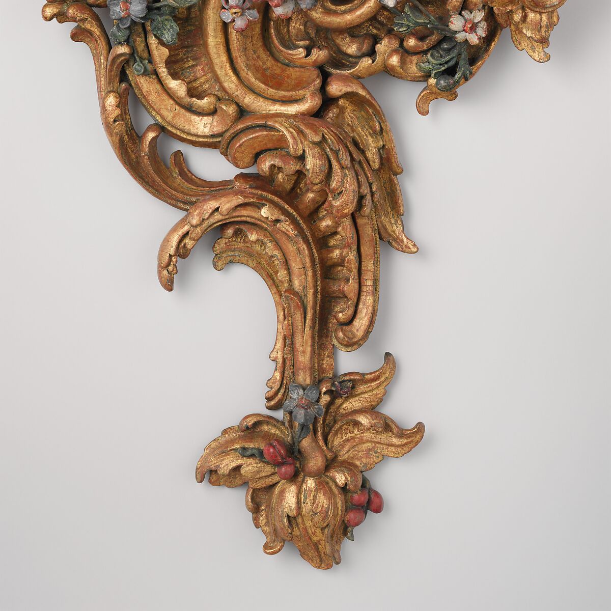 Pair of wall brackets, Carved, painted and gilded basswood, German, Würzburg