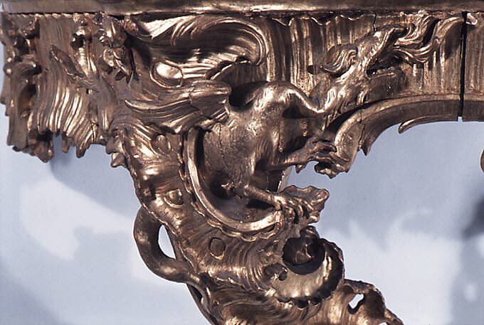 Console table (one of a pair), Carved and gilded limewood; marble top, German
