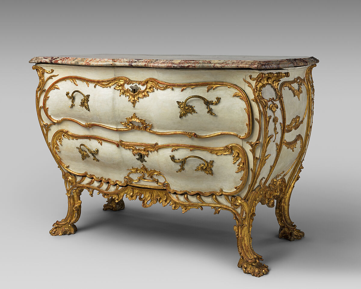Commode, Carved, painted, and gilded pine; gilt-bronze; marble top, German, Franconia