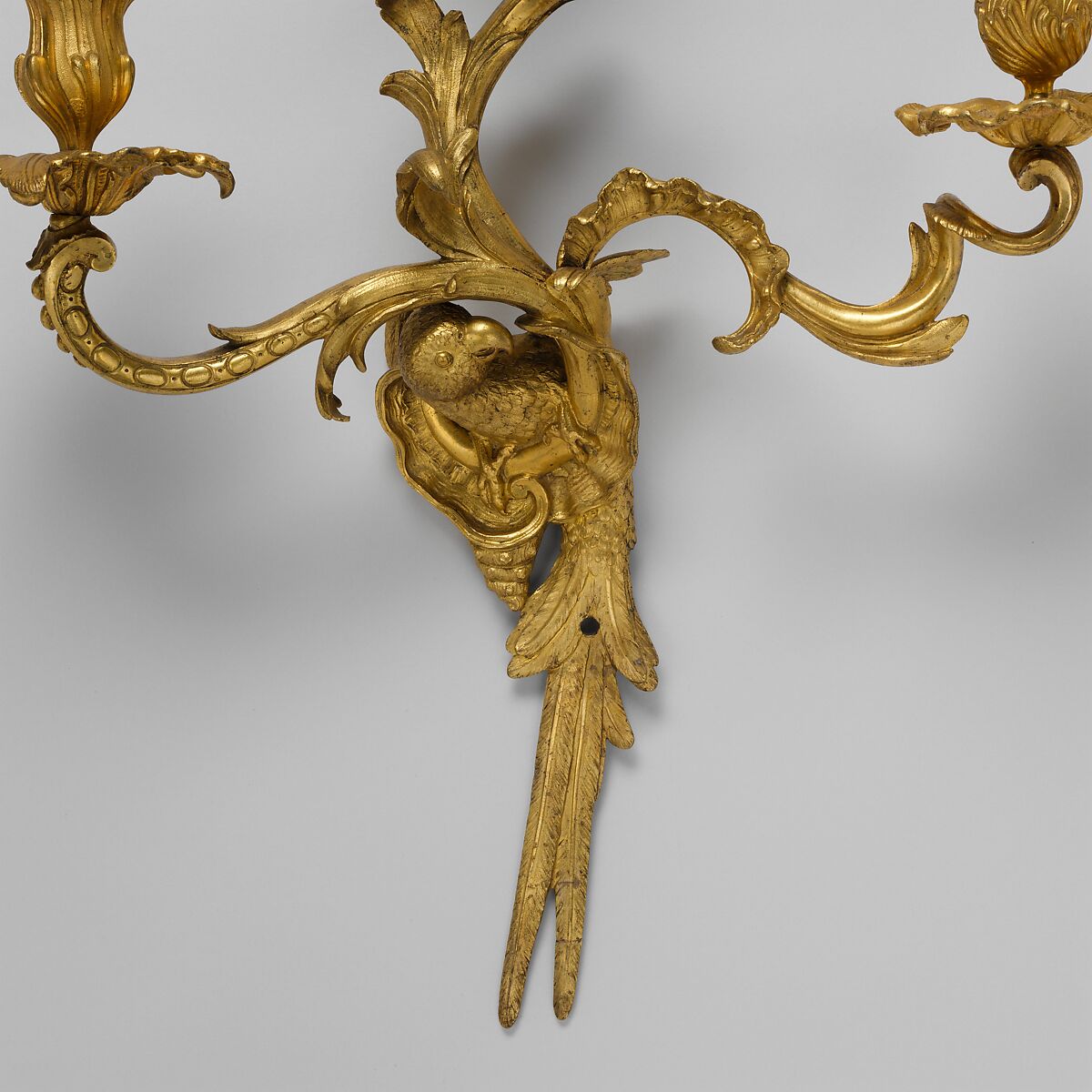 Set of four three-light wall brackets, Design attributed to Charles Cressent (French, Amiens 1685–1768 Paris), Gilt bronze, French