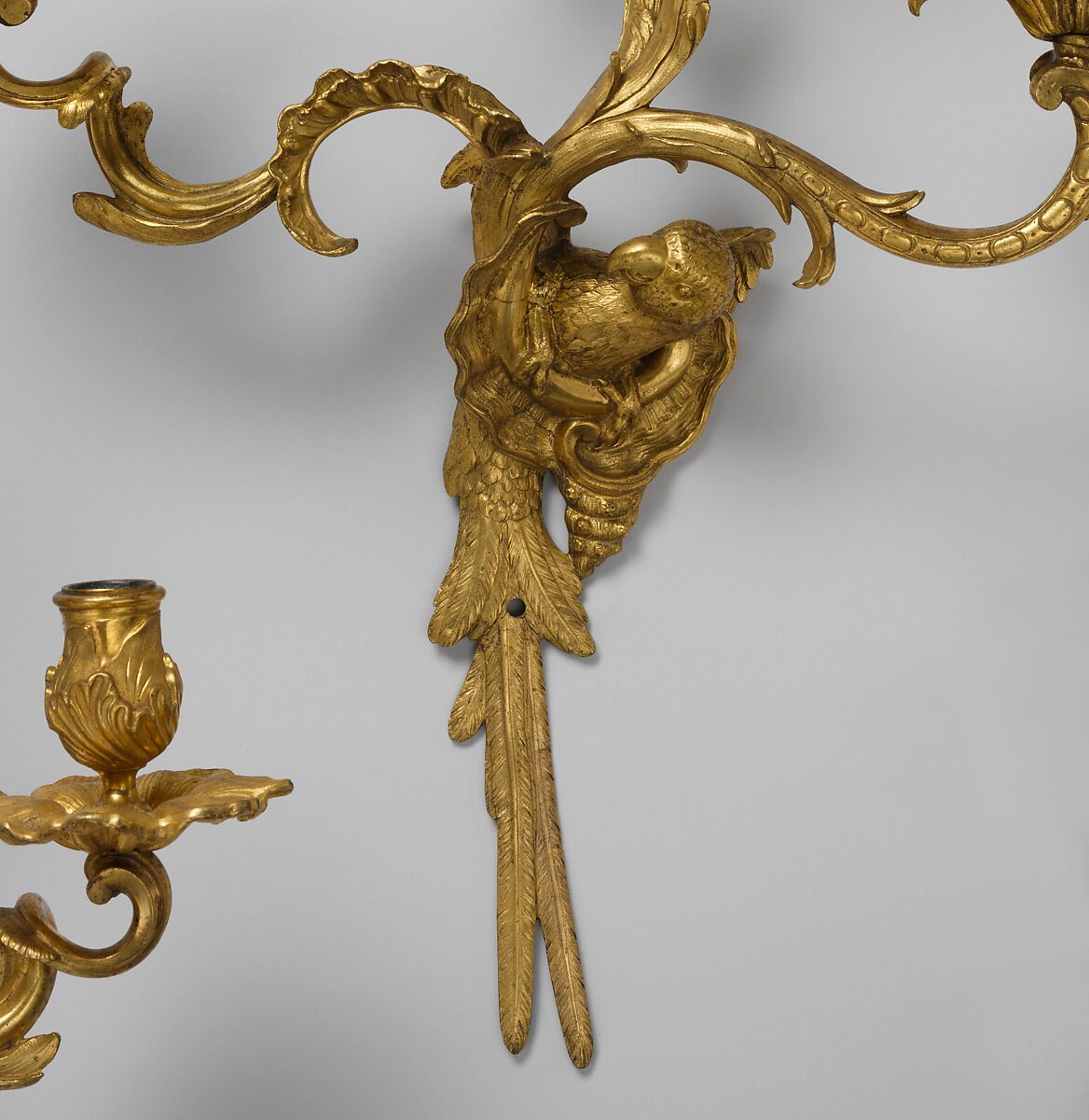 Set of four three-light wall brackets, Design attributed to Charles Cressent (French, Amiens 1685–1768 Paris), Gilt bronze, French