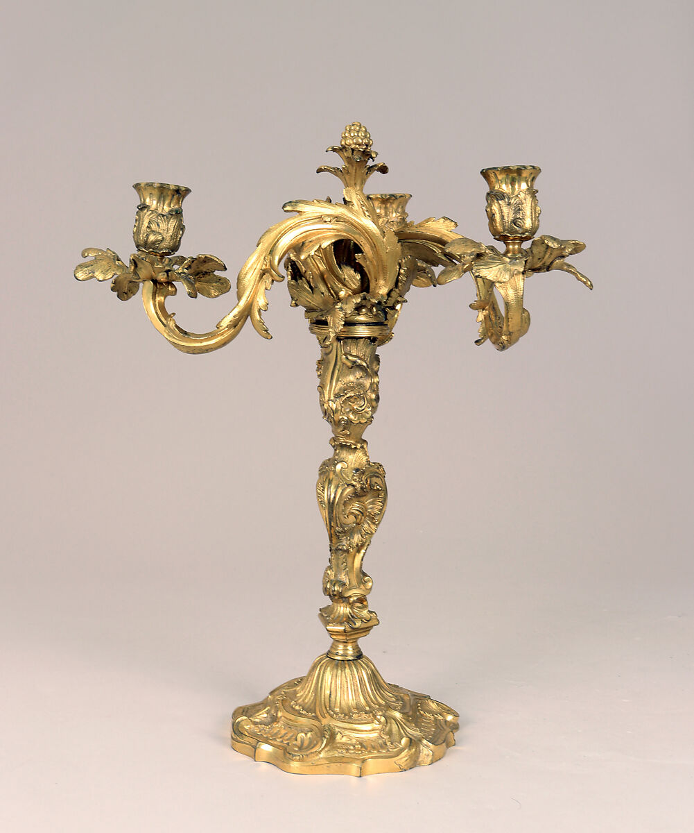 Pair of three-light candelabra, Gilt bronze, French 