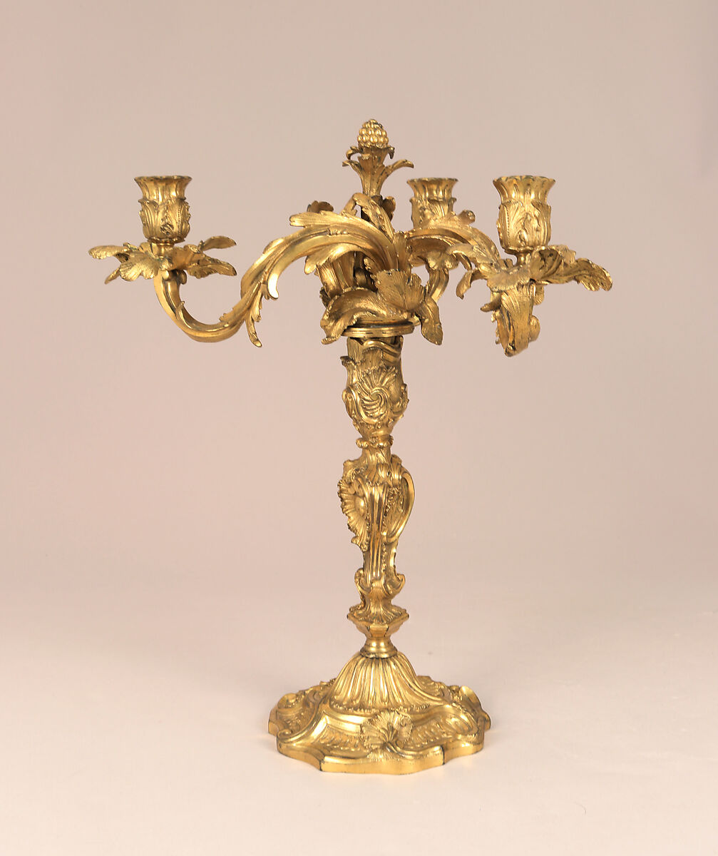 Pair of three-light candelabra, Gilt bronze, French