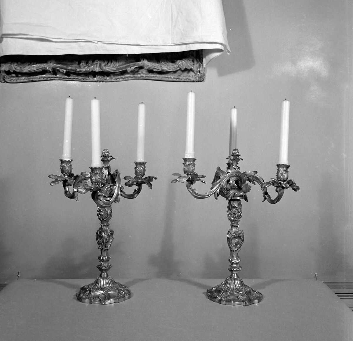 Pair of three-light candelabra, Gilt bronze, French