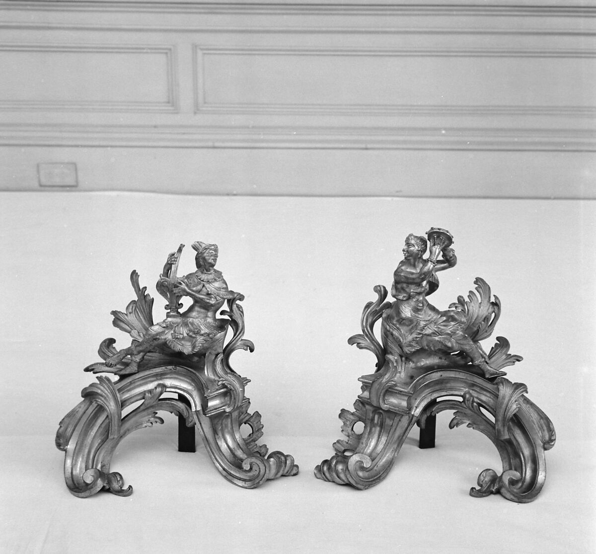 Pair of andirons, Gilt bronze, French 