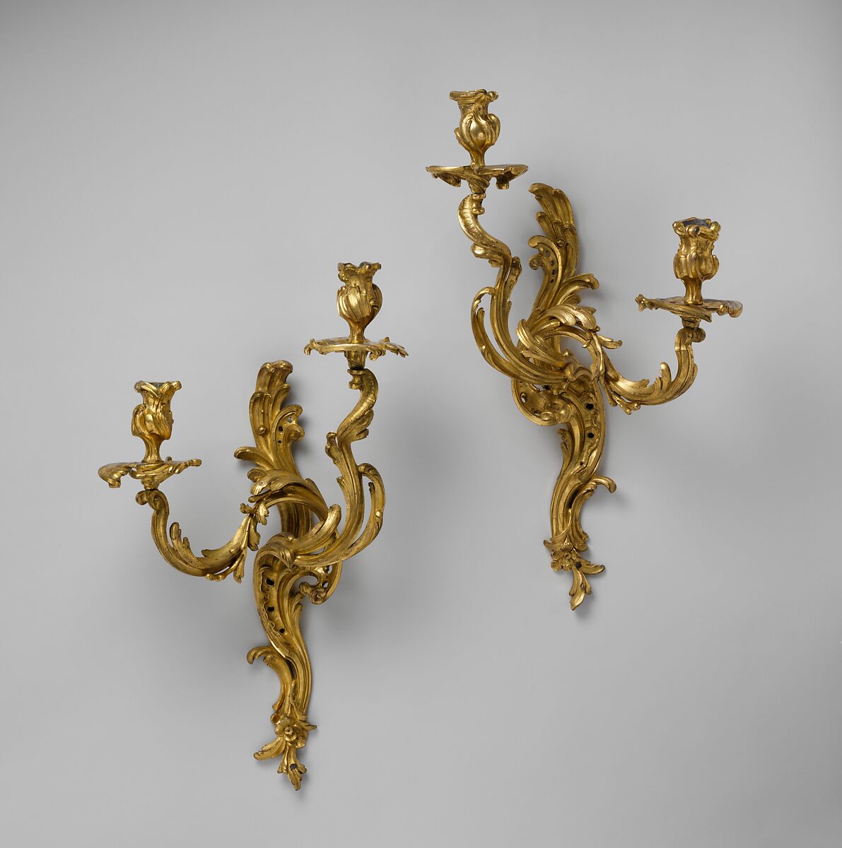 Pair of two-light wall brackets, Gilt bronze, French 