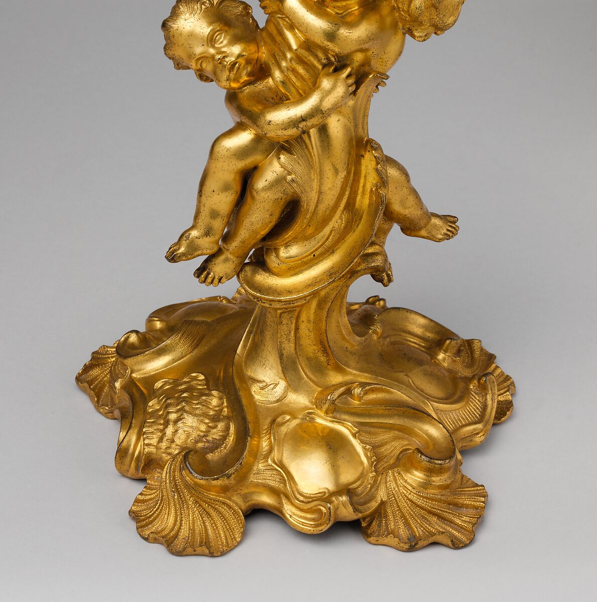 Pair of candlesticks, Attributed to Juste Aurèle Meissonnier (French, Turin 1695–1750 Paris), Gilt bronze, French