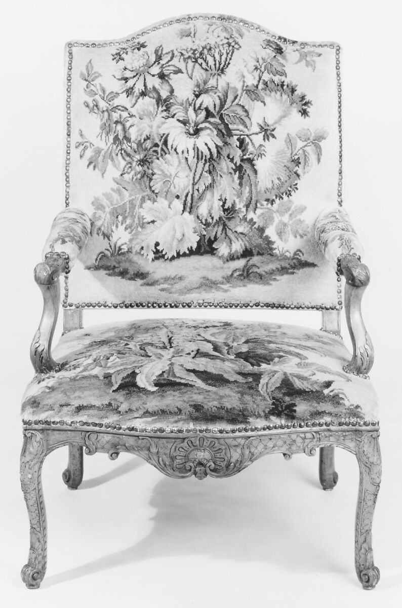 Armchair (one of a pair), Tapestry woven at Savonnerie Manufactory (Manufactory, established 1626; Manufacture Royale, established 1663), Carved beechwood; Savonnerie tapestry upholstery, French 