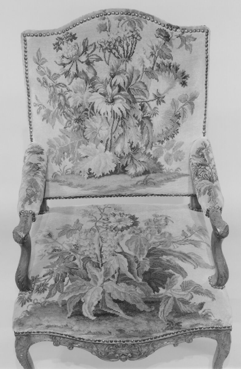 Armchair (one of a pair), Tapestry woven at Savonnerie Manufactory (Manufactory, established 1626; Manufacture Royale, established 1663), Carved beechwood; Savonnerie tapestry upholstery, French