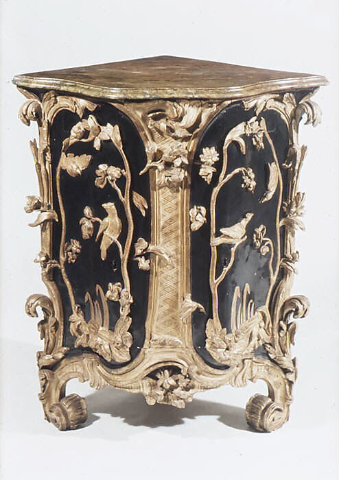 Pair of corner cabinets, Carved, painted and gilded wood, German 