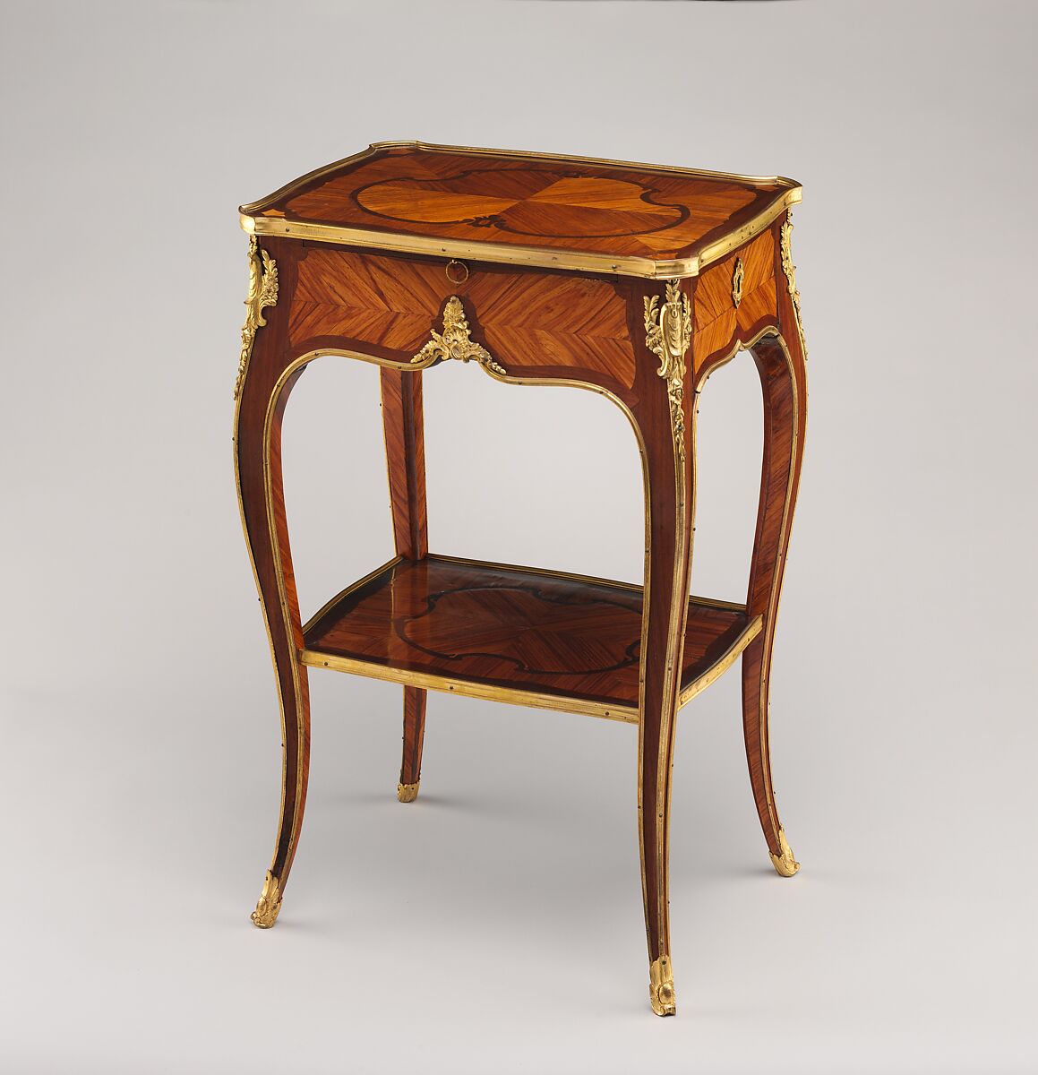 Small writing table, Antoine-Mathieu Criaerd (French, 1724–1787), Oak veneered with tulipwood and amaranth, gilt bronze, leather, French, Paris 