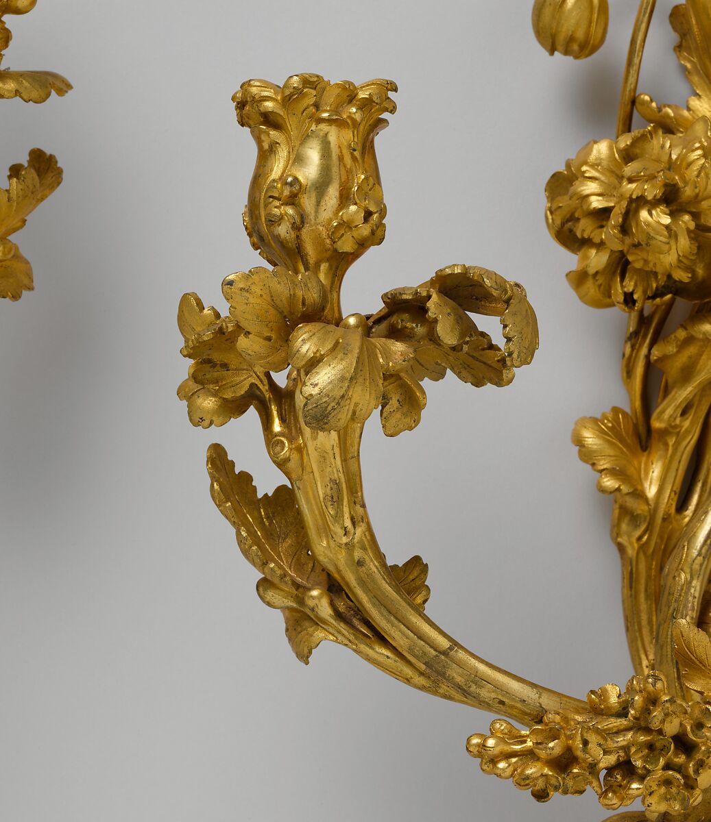 Pair of two-light wall brackets, Gilt bronze, French