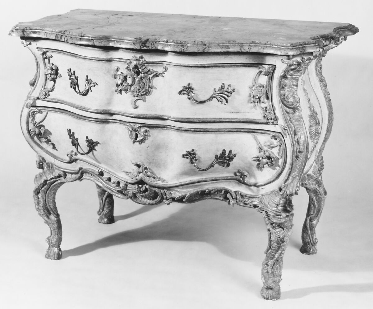Commode, Gilded and painted wood, marble, German 