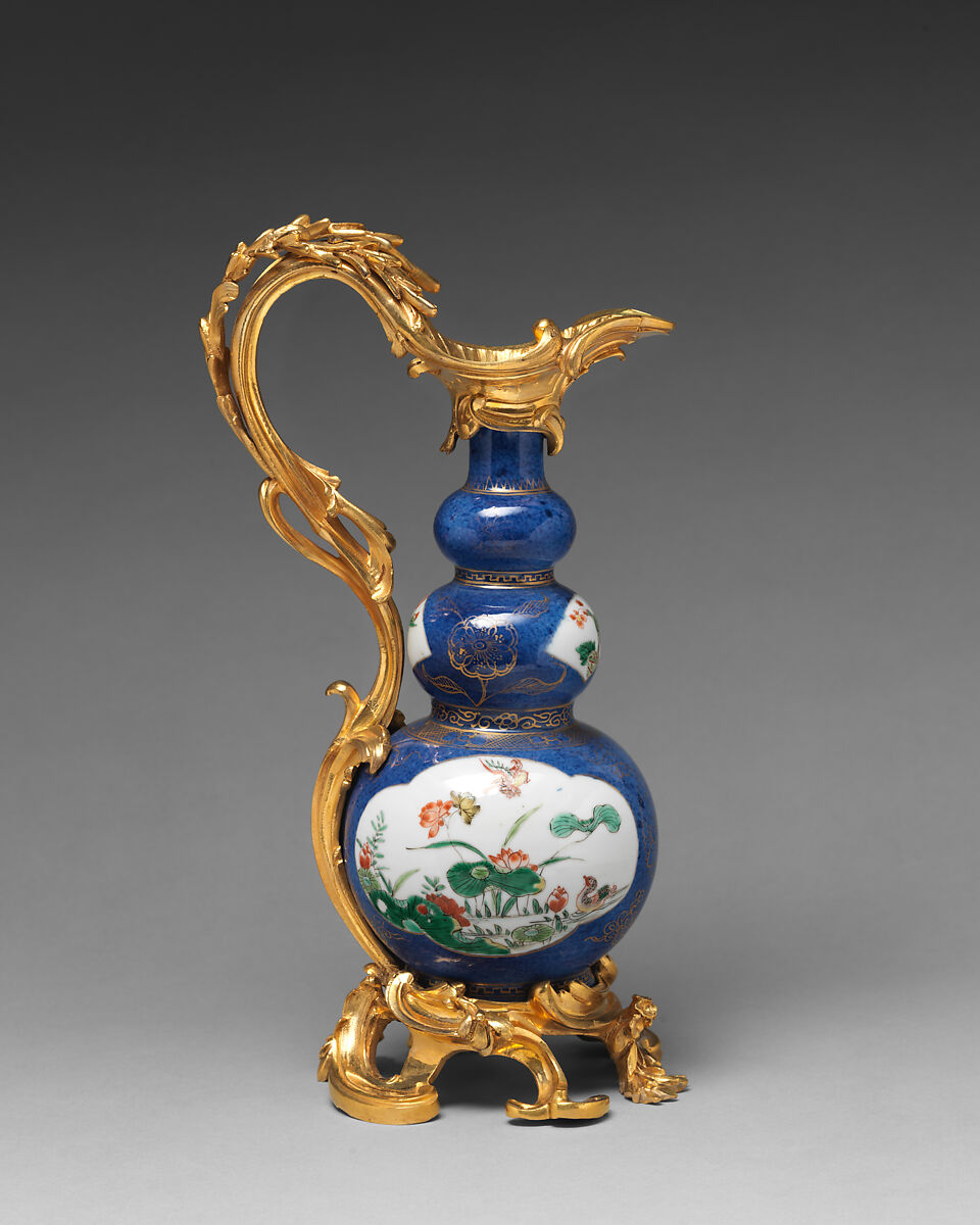 Triple gourd vase (one of a pair), Hard-paste porcelain, gilt-bronze mounts, Chinese with French mounts 