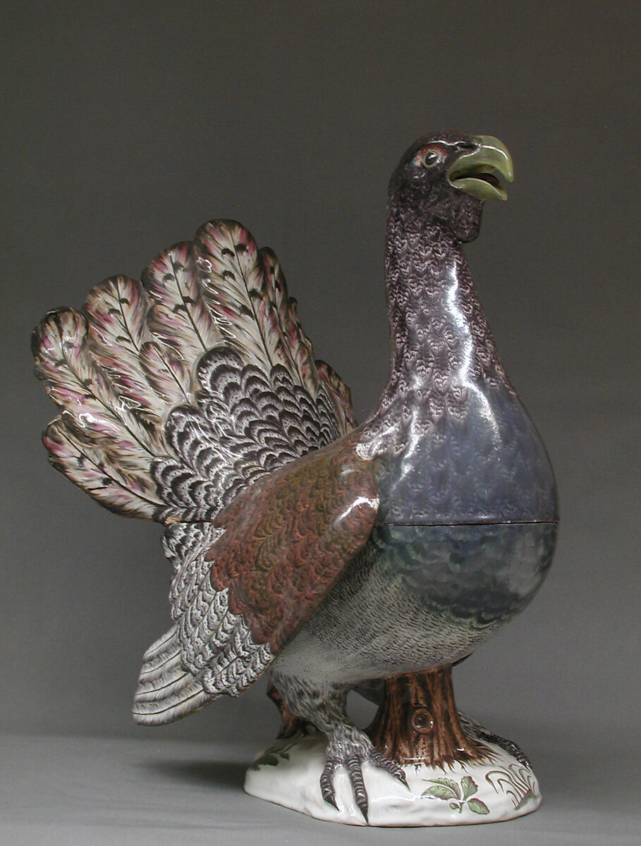 Tureen in the form of a capercaillie, Faience (tin-glazed earthenware), French, Strasbourg