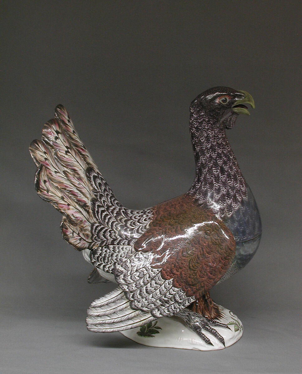 Tureen in the form of a capercaillie, Faience (tin-glazed earthenware), French, Strasbourg