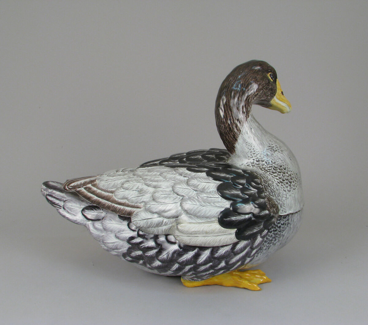 Tureen in the form of a goose (one of a pair), Faience (tin-glazed earthenware), German, Strasbourg