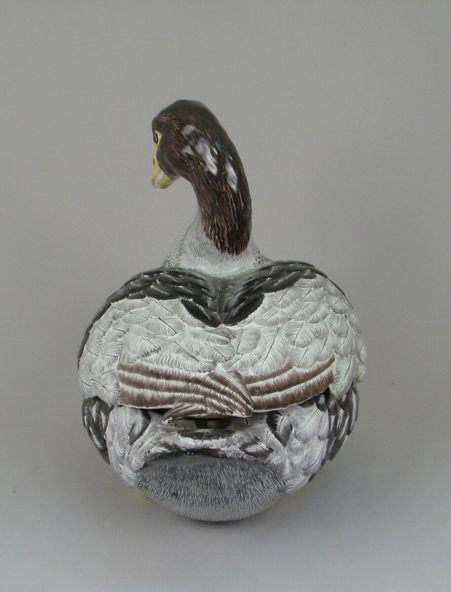 Tureen in the form of a goose (one of a pair), Faience (tin-glazed earthenware), German, Strasbourg