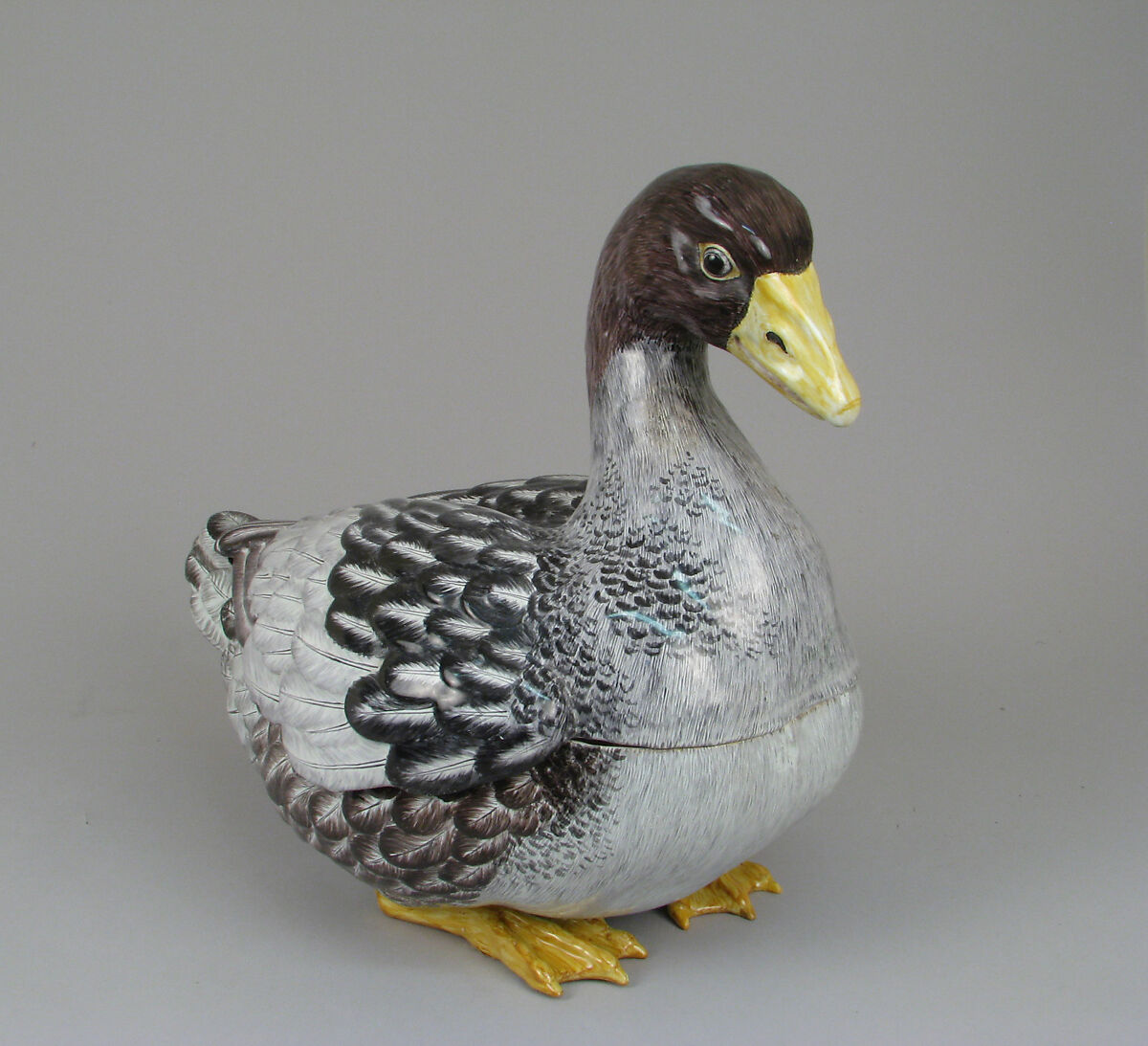 Tureen in the form of a goose (one of a pair), Faience (tin-glazed earthenware), German, Strasbourg