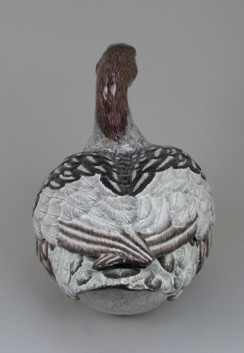 Tureen in the form of a goose (one of a pair), Faience (tin-glazed earthenware), German, Strasbourg