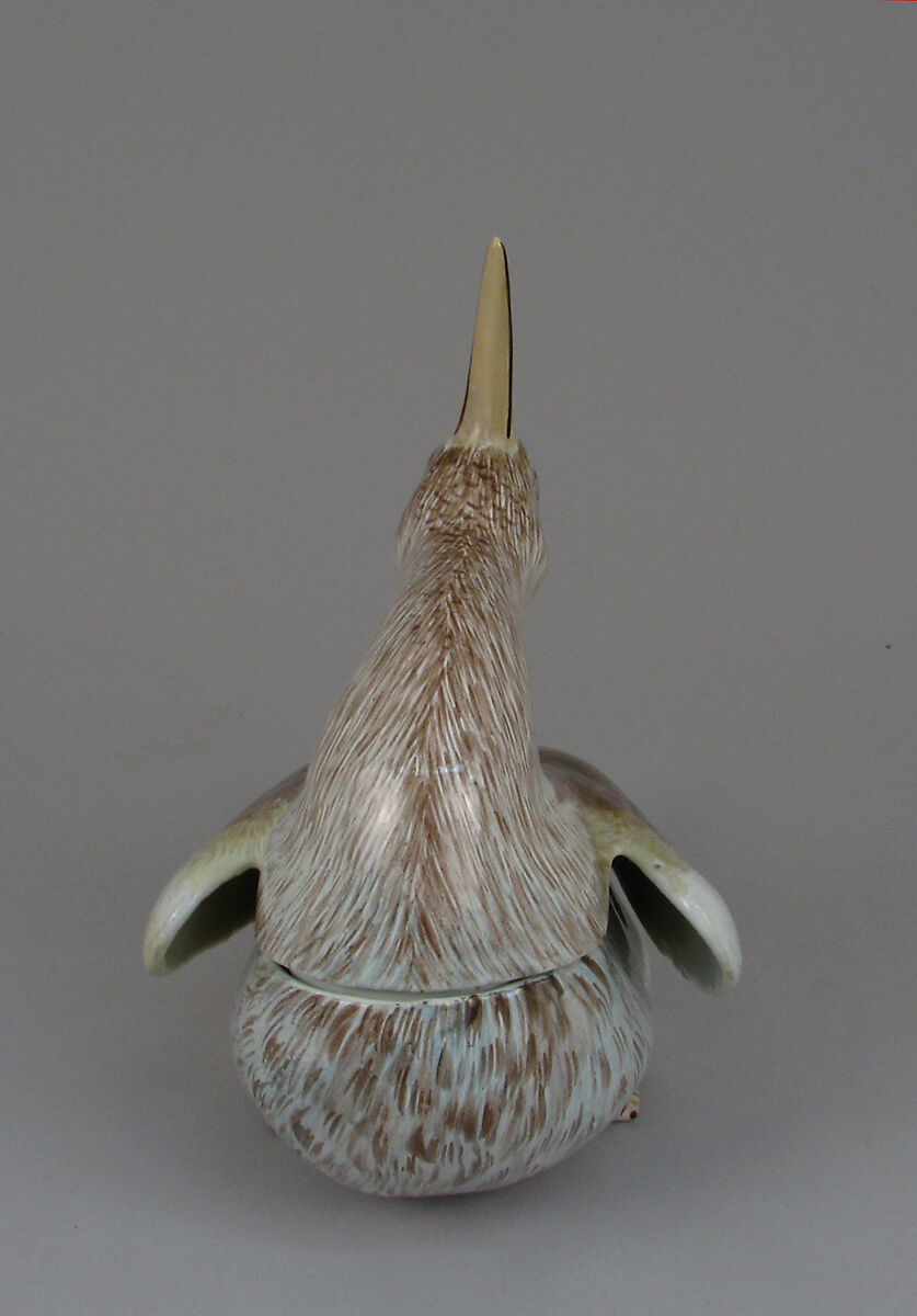 Tureen in the form of a woodcock, Tin-glazed earthenware, German, Höchst