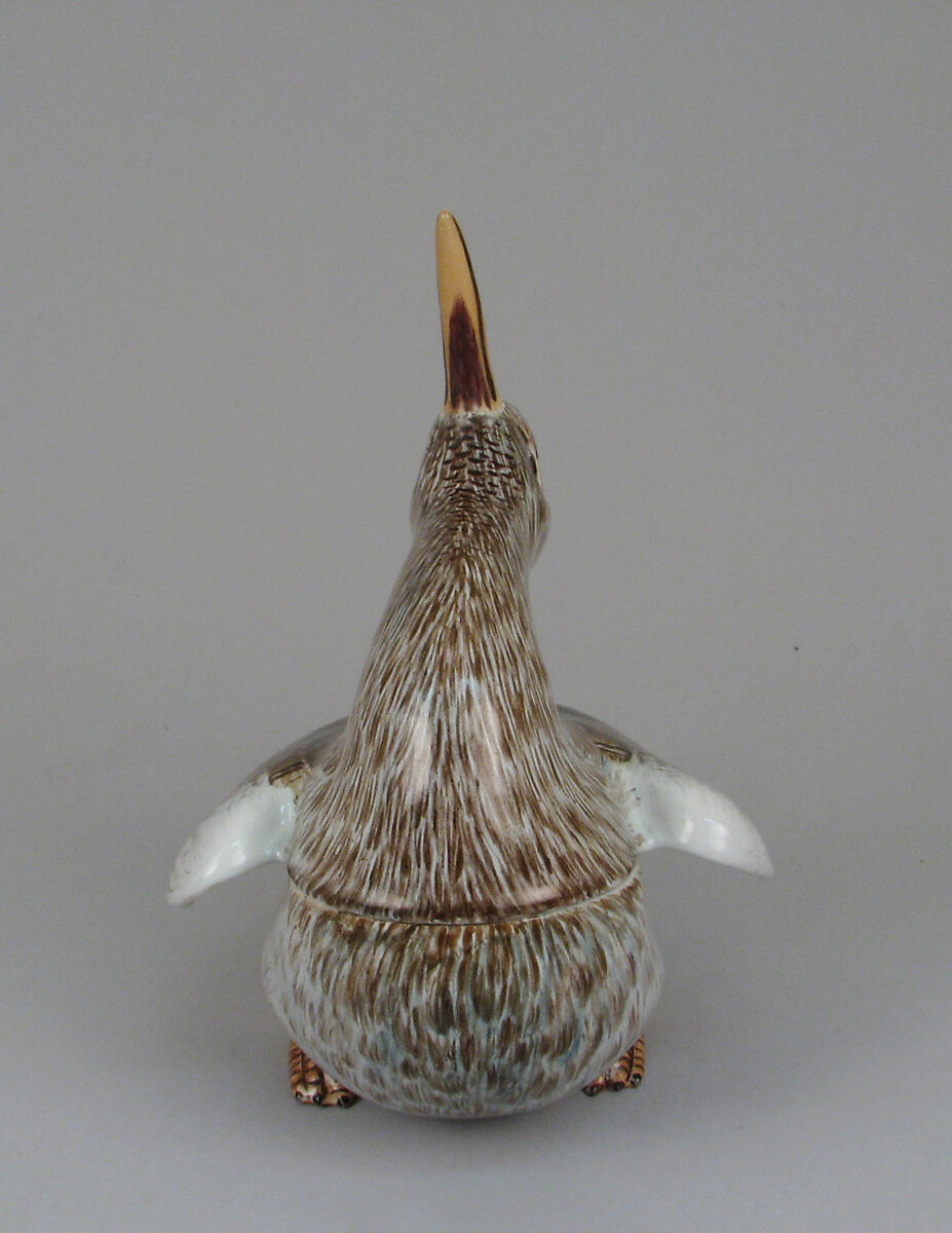 Tureen in the form of a woodcock, Tin-glazed earthenware, German, Höchst