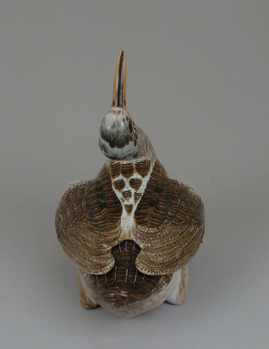 Tureen in the form of a woodcock, Tin-glazed earthenware, German, Höchst