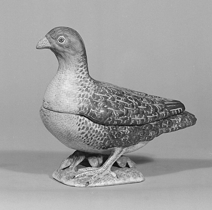 Tureen in the form of a partridge, Faience (tin-glazed earthenware), French, Strasbourg 